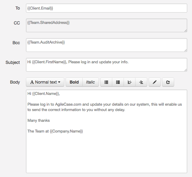 AgileCase Email Creation