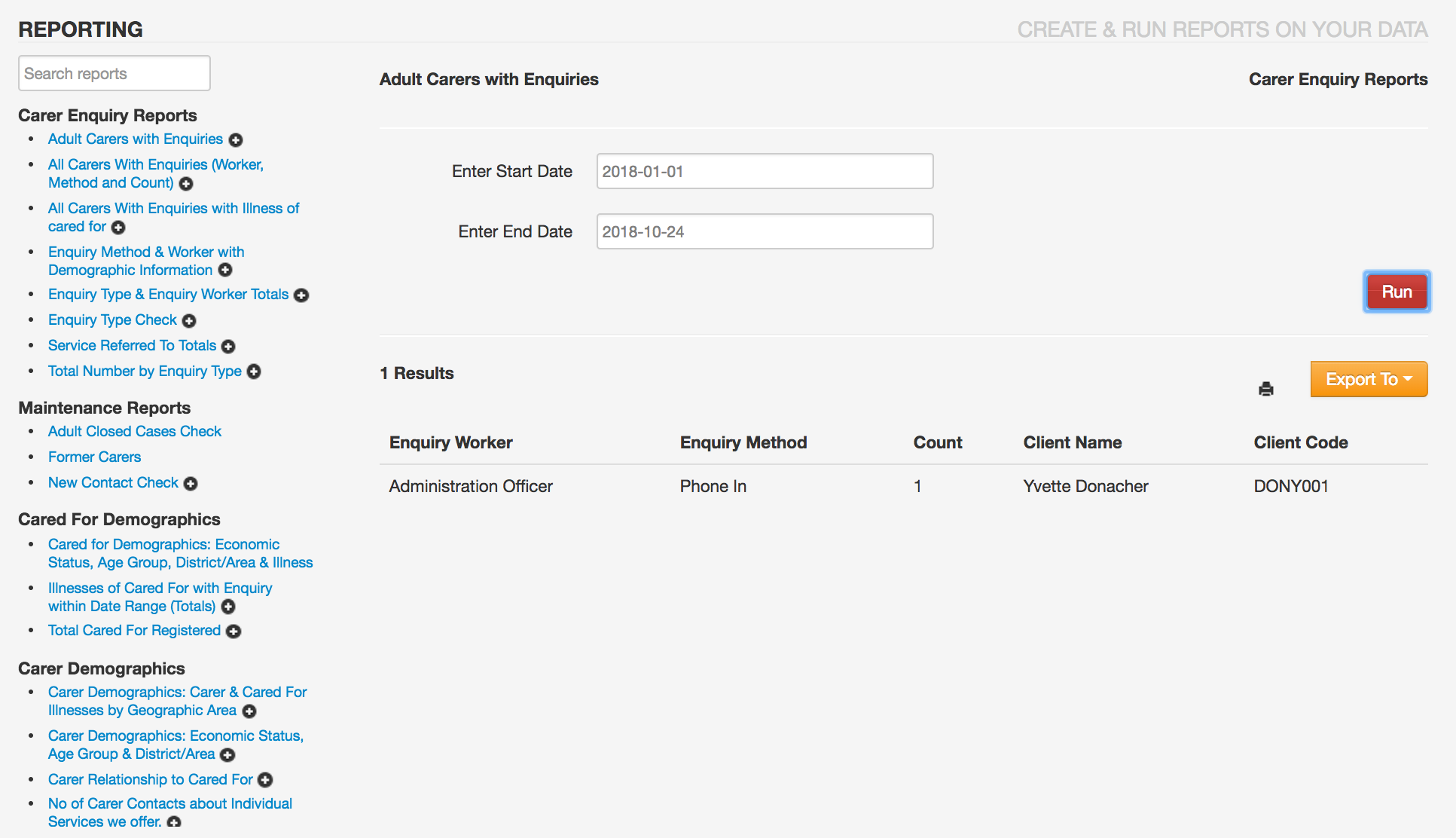 AgileCase Running A Report