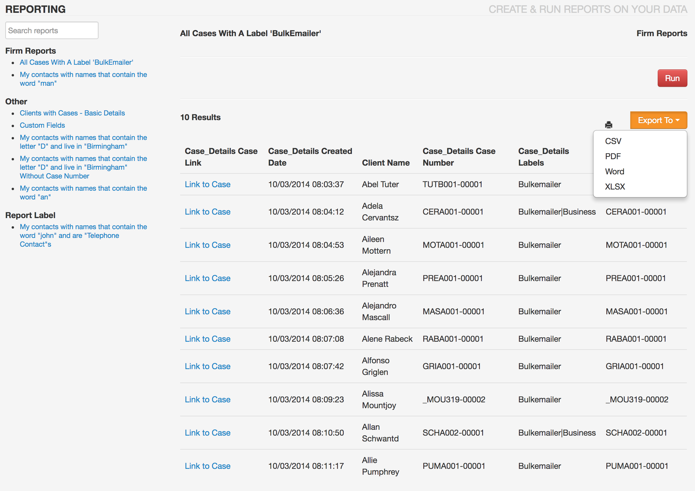 AgileCase Running A Report